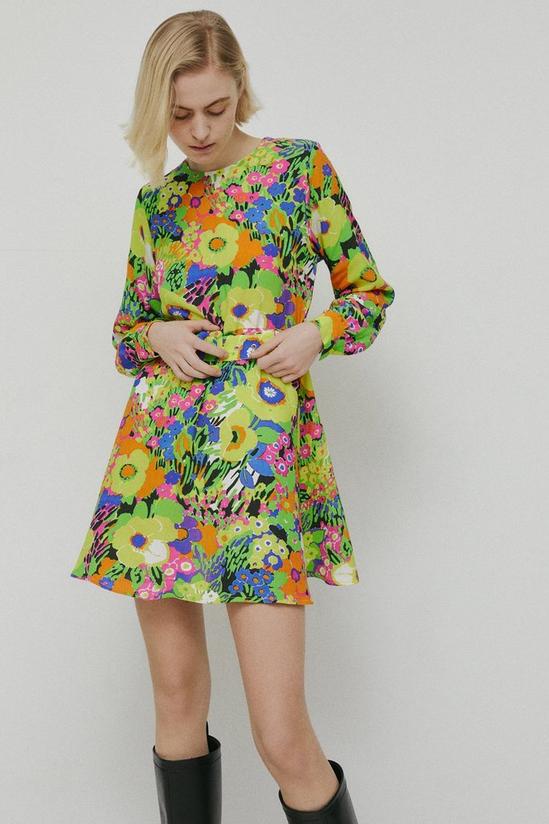 Warehouse Belted Mini Flippy Dress In Floral 1