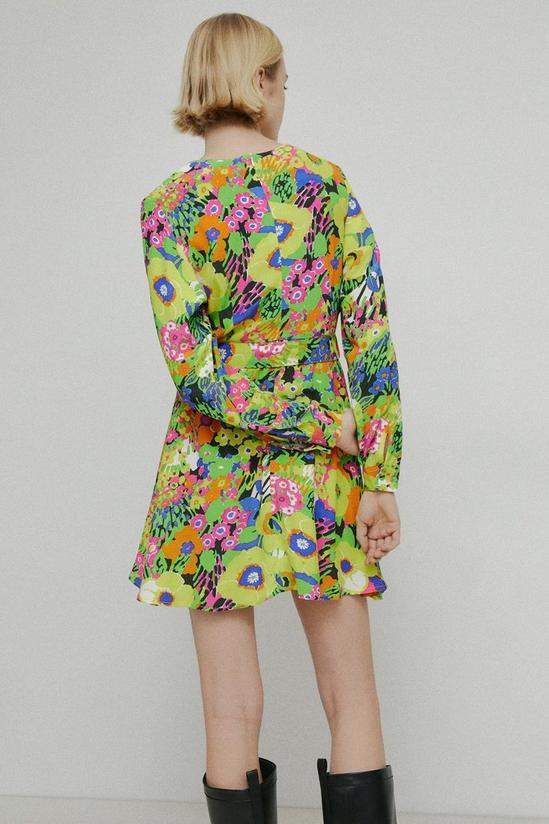 Warehouse Belted Mini Flippy Dress In Floral 3