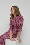 Warehouse Shirred Cuff Midi Dress In Floral thumbnail 1