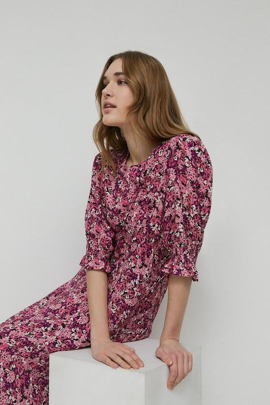 Warehouse Shirred Cuff Midi Dress In Floral 1