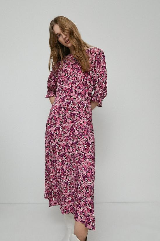 Warehouse Shirred Cuff Midi Dress In Floral 2