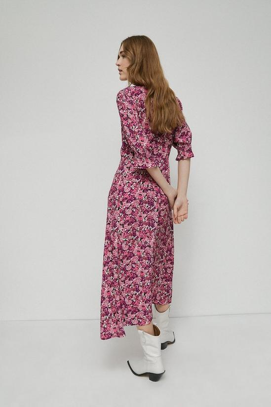 Warehouse Shirred Cuff Midi Dress In Floral 3