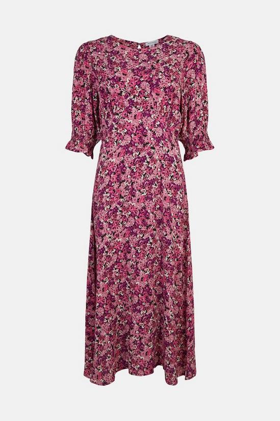 Warehouse Shirred Cuff Midi Dress In Floral 4