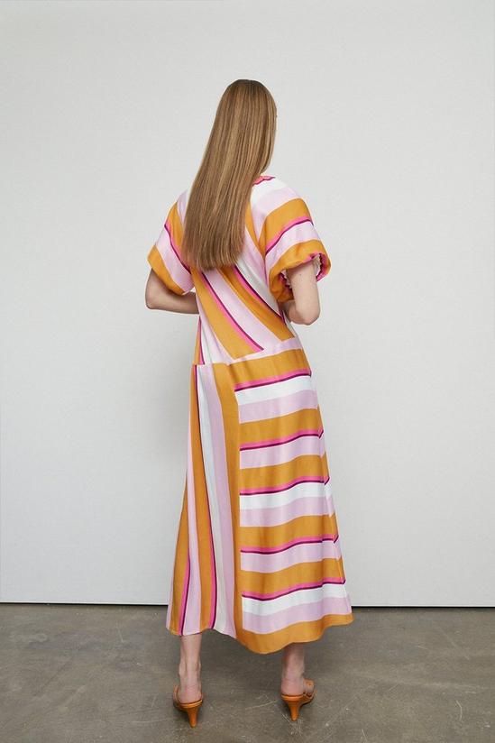 Warehouse Petite Satin Puff Sleeve Stripe Midi Dress 3
