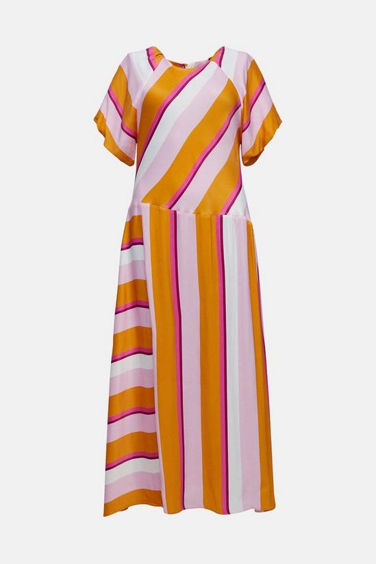 Warehouse Petite Satin Puff Sleeve Stripe Midi Dress 4
