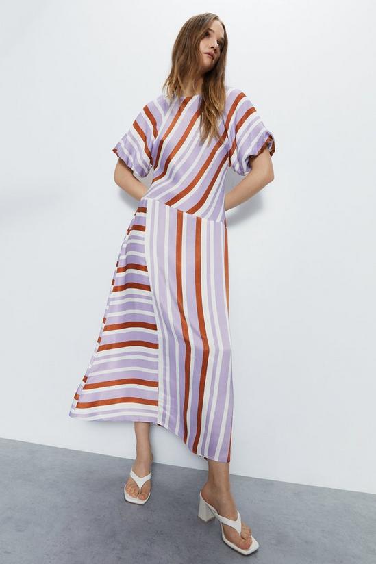 Warehouse Satin Puff Sleeve Stripe Midi Dress 1