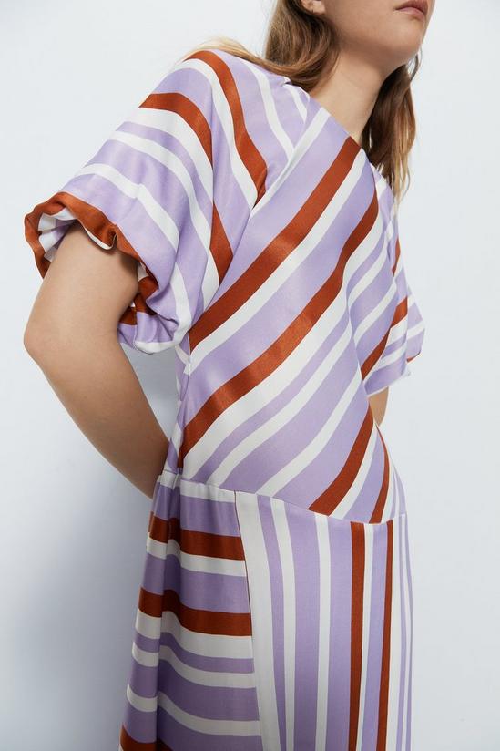 Warehouse Satin Puff Sleeve Stripe Midi Dress 2