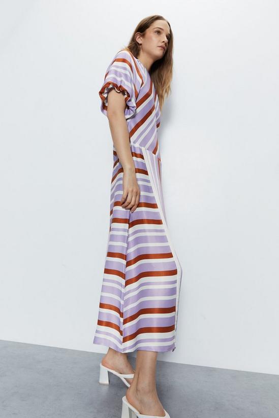 Warehouse Satin Puff Sleeve Stripe Midi Dress 3