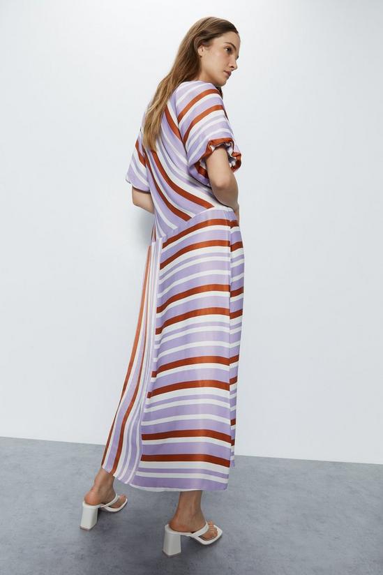 Warehouse Satin Puff Sleeve Stripe Midi Dress 5