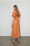 Warehouse Satin Puff Sleeve Stripe Midi Dress thumbnail 3