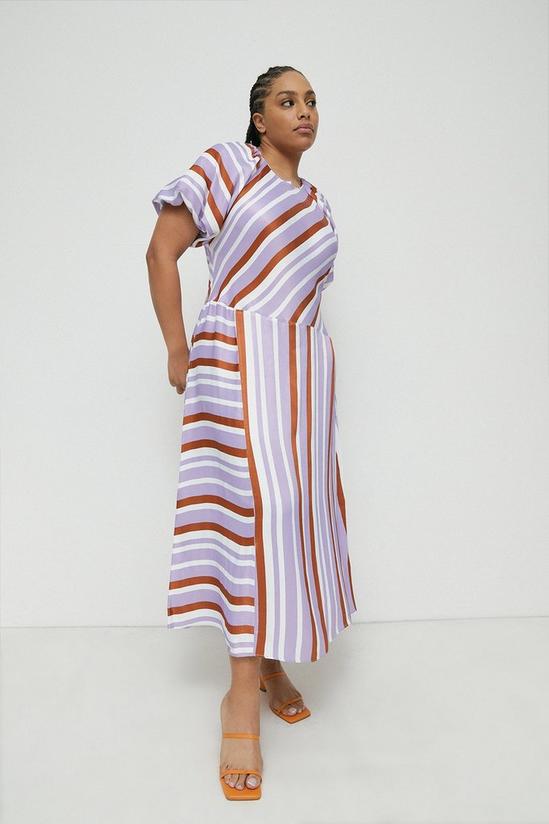 Warehouse Plus Size Satin Puff Sleeve Stripe Midi Dress 1
