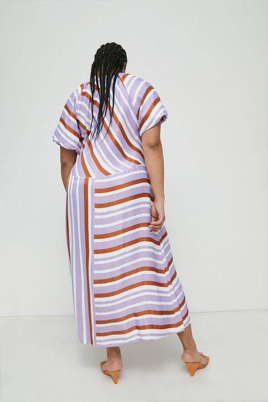 Warehouse Plus Size Satin Puff Sleeve Stripe Midi Dress 3