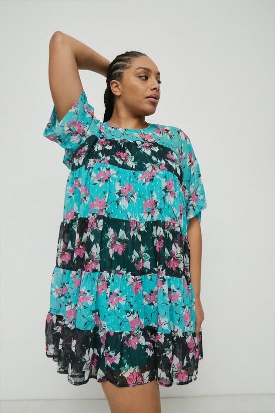 Warehouse Plus Size Mini Tiered Smock Dress In Mix Floral 1