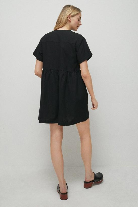 Warehouse Linen Mix Short Sleeve Mini Smock Dress 3