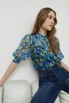 Warehouse Short Sleeve Tie Neck Blouse In Floral thumbnail 1