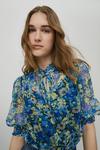 Warehouse Short Sleeve Tie Neck Blouse In Floral thumbnail 2