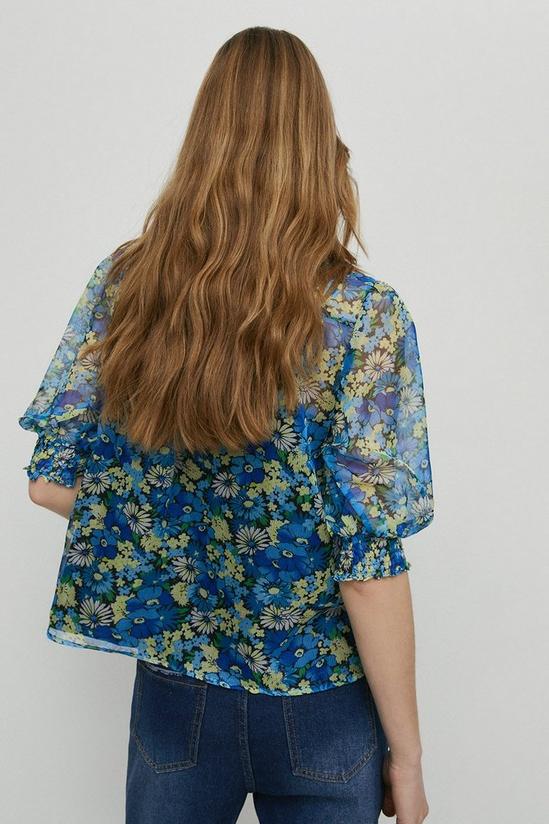 Warehouse Short Sleeve Tie Neck Blouse In Floral 3