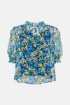 Warehouse Short Sleeve Tie Neck Blouse In Floral thumbnail 4