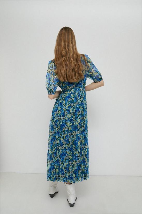 Warehouse Short Sleeve Pleated Midi Shirt Dress Floral 3