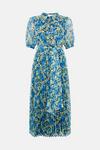 Warehouse Short Sleeve Pleated Midi Shirt Dress Floral thumbnail 4