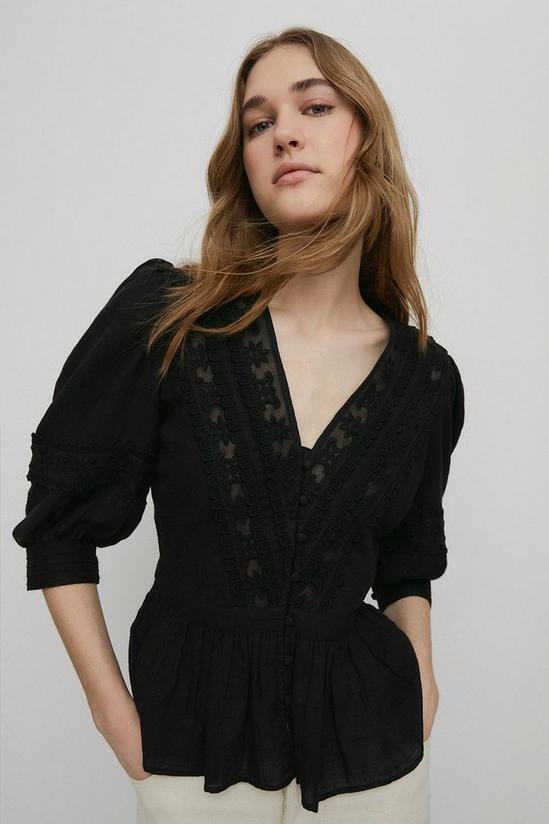 Warehouse Lace Embroidery Button Front Blouse 1