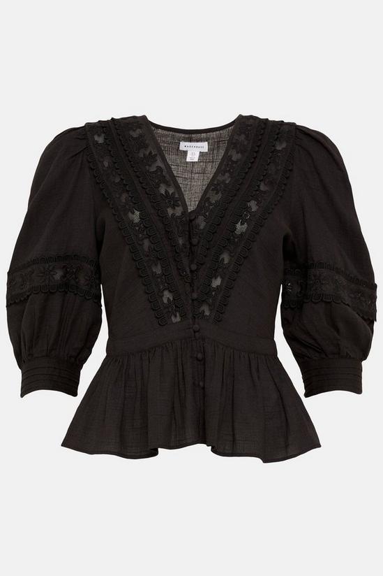 Warehouse Lace Embroidery Button Front Blouse 4