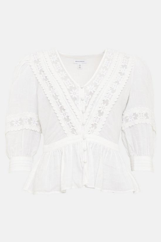 Warehouse Petite Lace & Embroidery Button Front Blouse 4