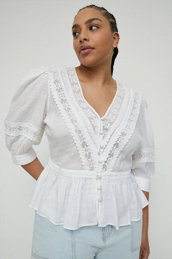 Warehouse Plus Size Lace Embroidery Button Front Blouse 1