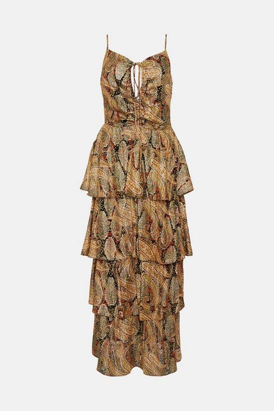 Warehouse Petite Sparkle Jacquard Tiered Midi Dress 4