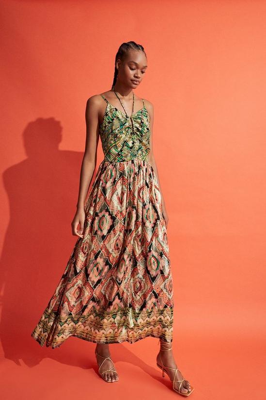 Warehouse Sparkle Jacquard Border Print Midi Dress 1