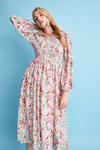 Warehouse Shirred Midi Dress In Floral thumbnail 1