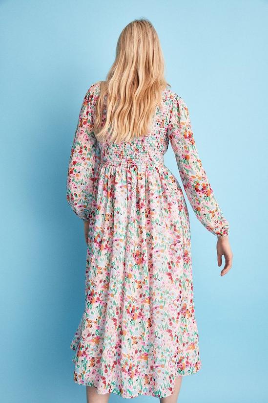Warehouse Shirred Midi Dress In Floral 3