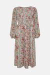 Warehouse Shirred Midi Dress In Floral thumbnail 4