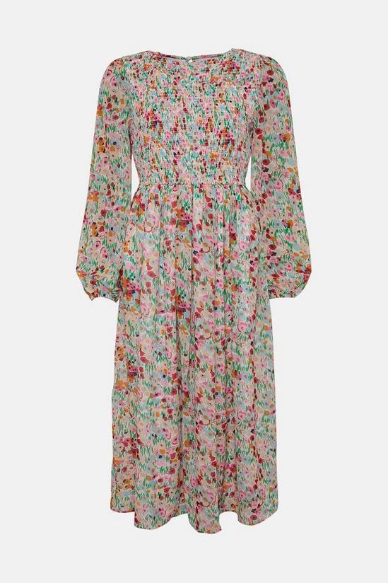 Warehouse Shirred Midi Dress In Floral 4