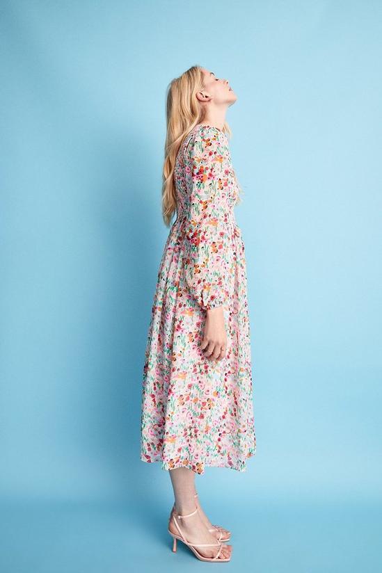 Warehouse Shirred Midi Dress In Floral 5