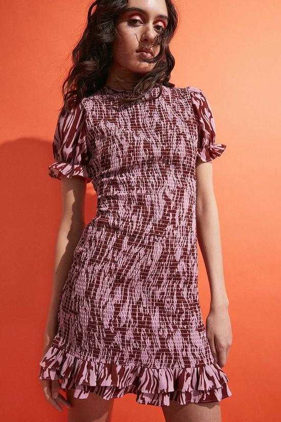 Warehouse Shirred Mini Dress In Print 1