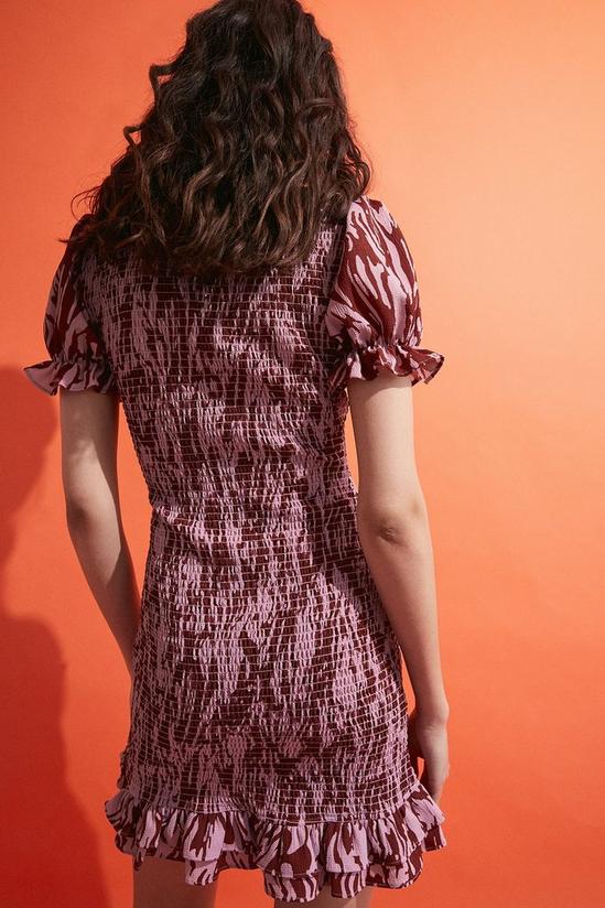 Warehouse Shirred Mini Dress In Print 3