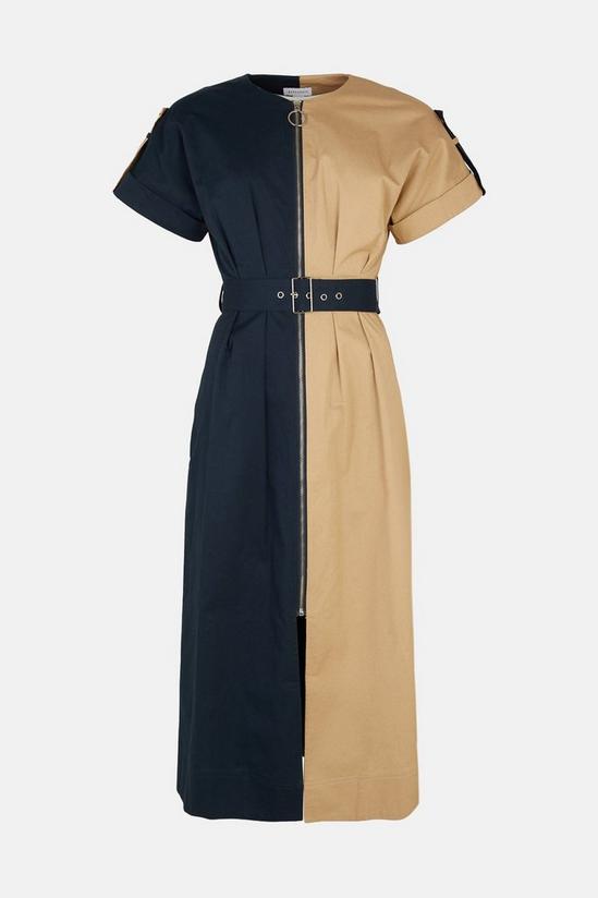 Warehouse Cotton Colour Block Zip Belted Dress 4