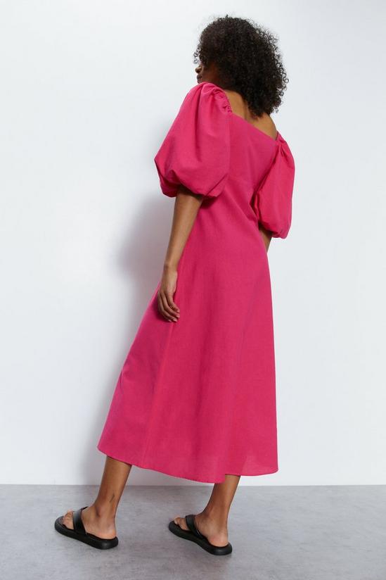 Warehouse Cotton Puff Sleeve Ruched Bodice Midi Dress 4
