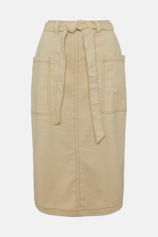 Warehouse Twill Pocket Detail Belted Midi Skirt 4