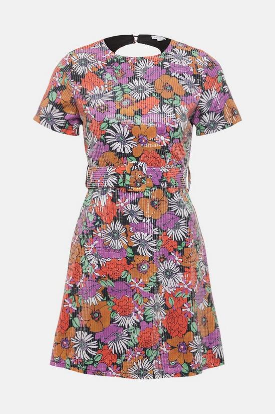 Warehouse Sequin Floral Mini Belted Shift Dress 4