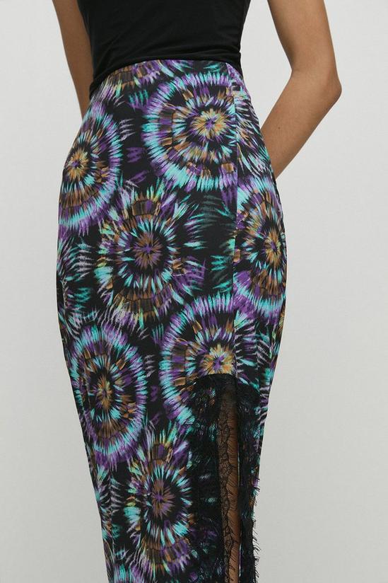 Warehouse Printed Lace Trim Midi Skirt 1
