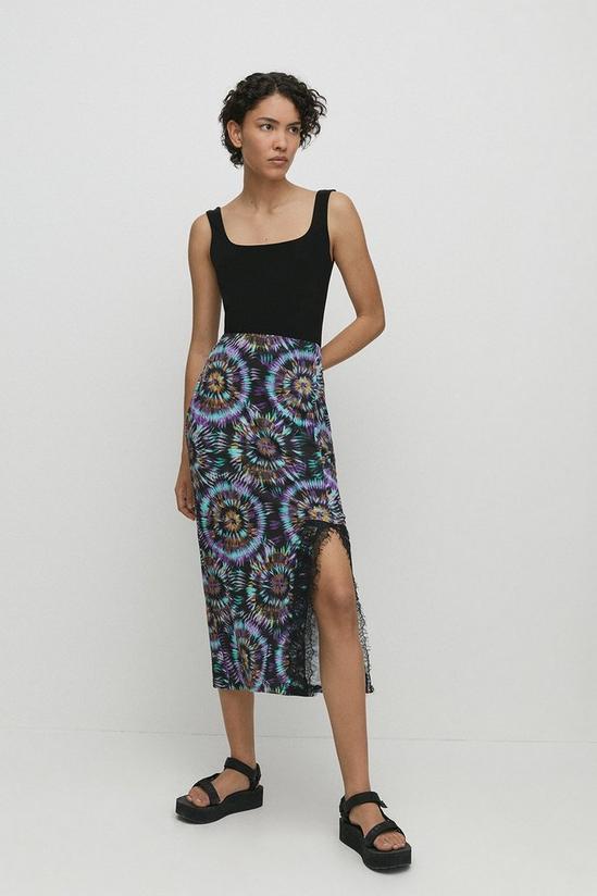 Warehouse Printed Lace Trim Midi Skirt 2