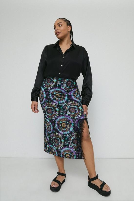 Warehouse Plus Size Printed Lace Trim Midi Skirt 1