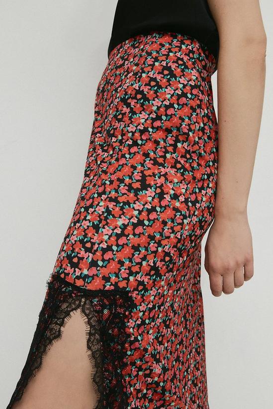 Warehouse Petite Printed Lace Trim Midi Skirt 2