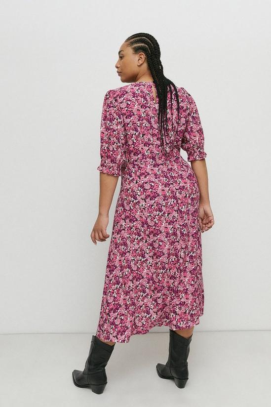 Warehouse Plus Size Shirred Cuff Midi Dress In Floral 3