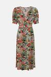 Warehouse Short Sleeve Wrap Midi Dress In Floral thumbnail 4