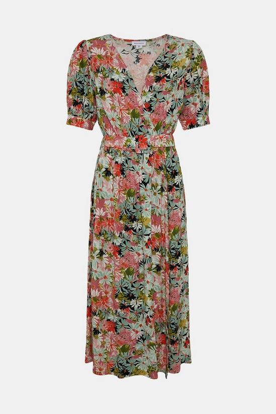 Warehouse Short Sleeve Wrap Midi Dress In Floral 4