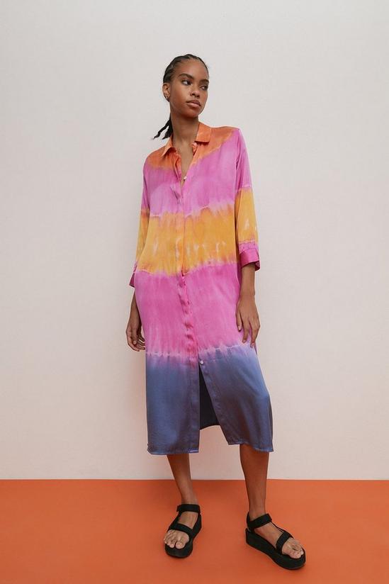 Warehouse Silk Tie Dye Midi Shirt Dress 1