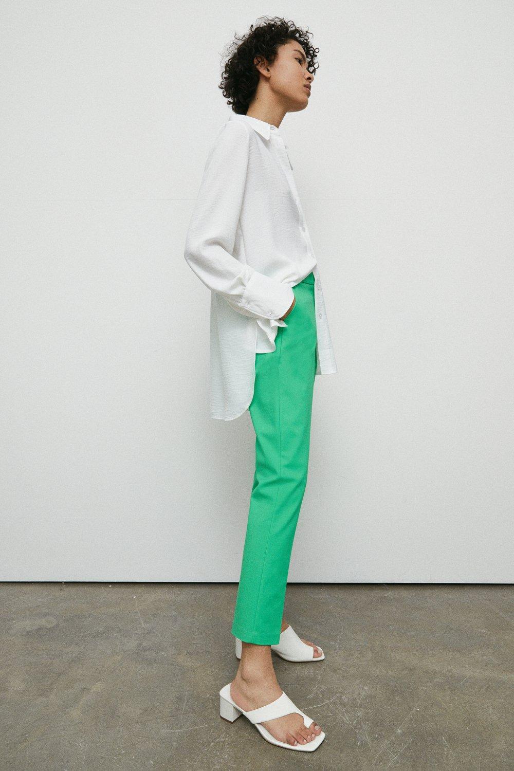 Womens Compact Cotton Slim Leg Trouser - green